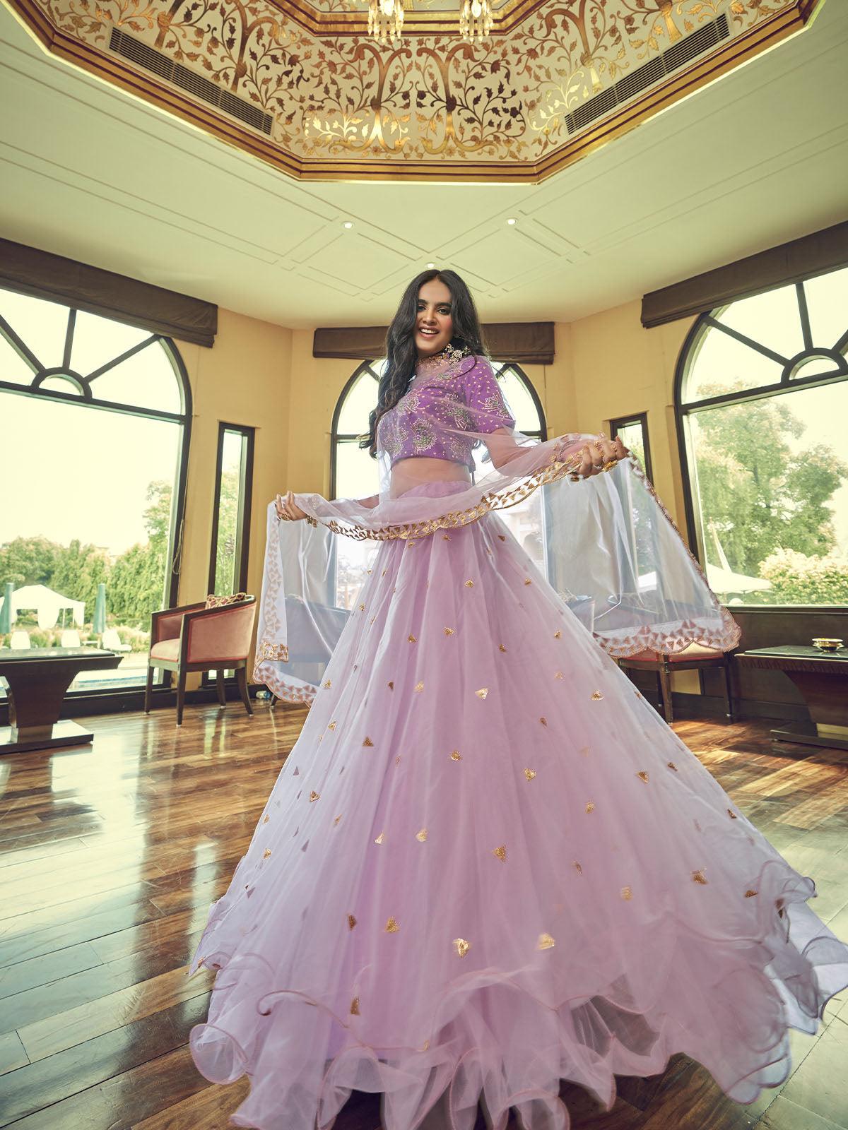 Light Purple Heavy Net Designer Lehenga Choli - Rajwada