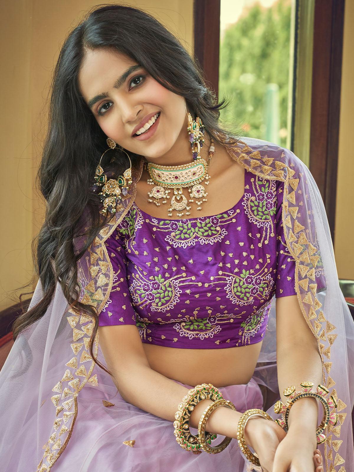 Light Purple Heavy Net Designer Lehenga Choli - Rajwada