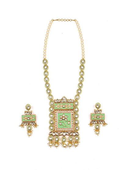 Lime Green Kundan Necklace - Rajwada
