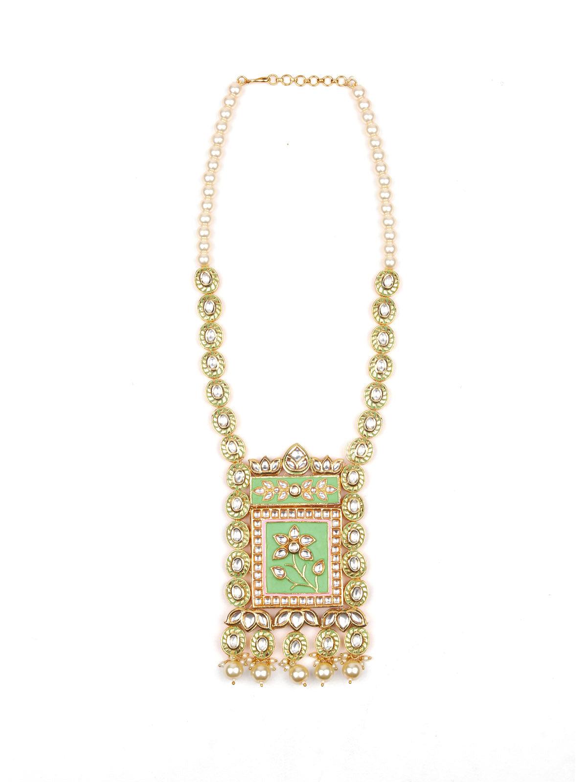 Lime Green Kundan Necklace - Rajwada