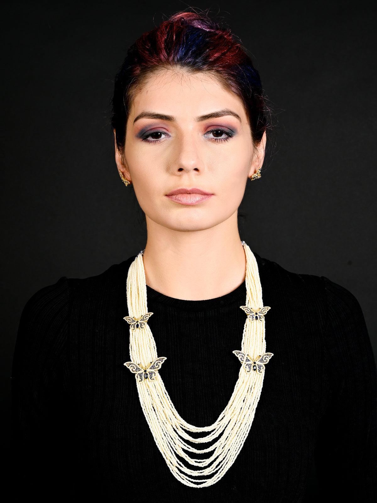 Long Divine Pearl Necklace Set - Rajwada