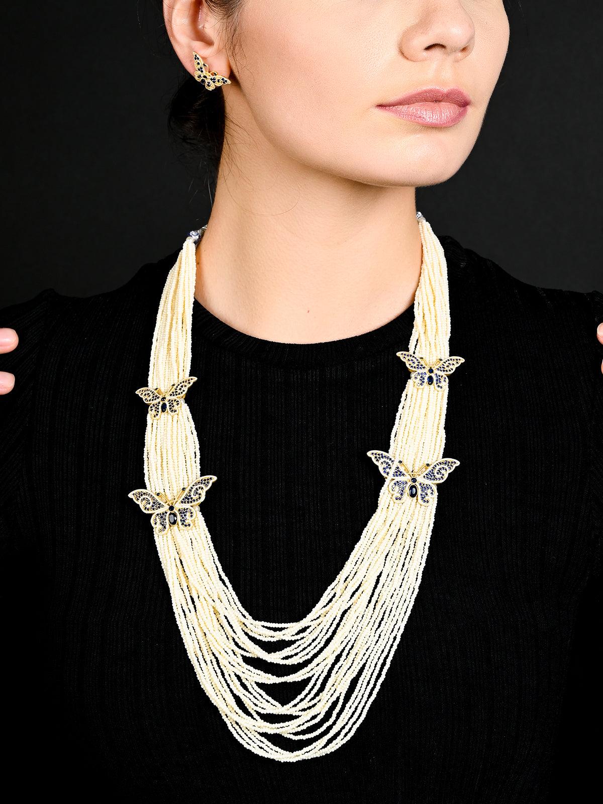 Long Divine Pearl Necklace Set - Rajwada