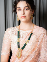 Long Stupefying GreenOnyx Kundan Necklace Set - Rajwada