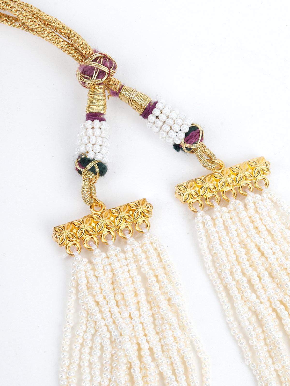Long White Pearl Chain with Elephant Stud - Rajwada