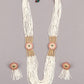 Long White Pearl Necklace Set with Floral Details for Women - Rajwada