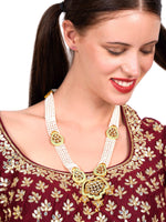 Lovely classical semiprecious kundan &amp; pearl green necklace with earrings! - Rajwada