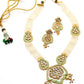Lovely classical semiprecious kundan &amp; pearl green necklace with earrings! - Rajwada