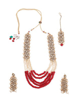 LOVELY GOLD AND RED LONG NECK PIECE - Rajwada