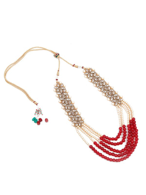 LOVELY GOLD AND RED LONG NECK PIECE - Rajwada