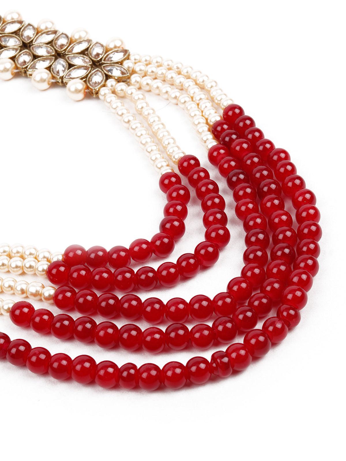 LOVELY GOLD AND RED LONG NECK PIECE - Rajwada