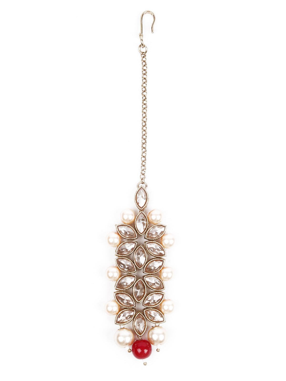 LOVELY GOLD AND RED LONG NECK PIECE - Rajwada
