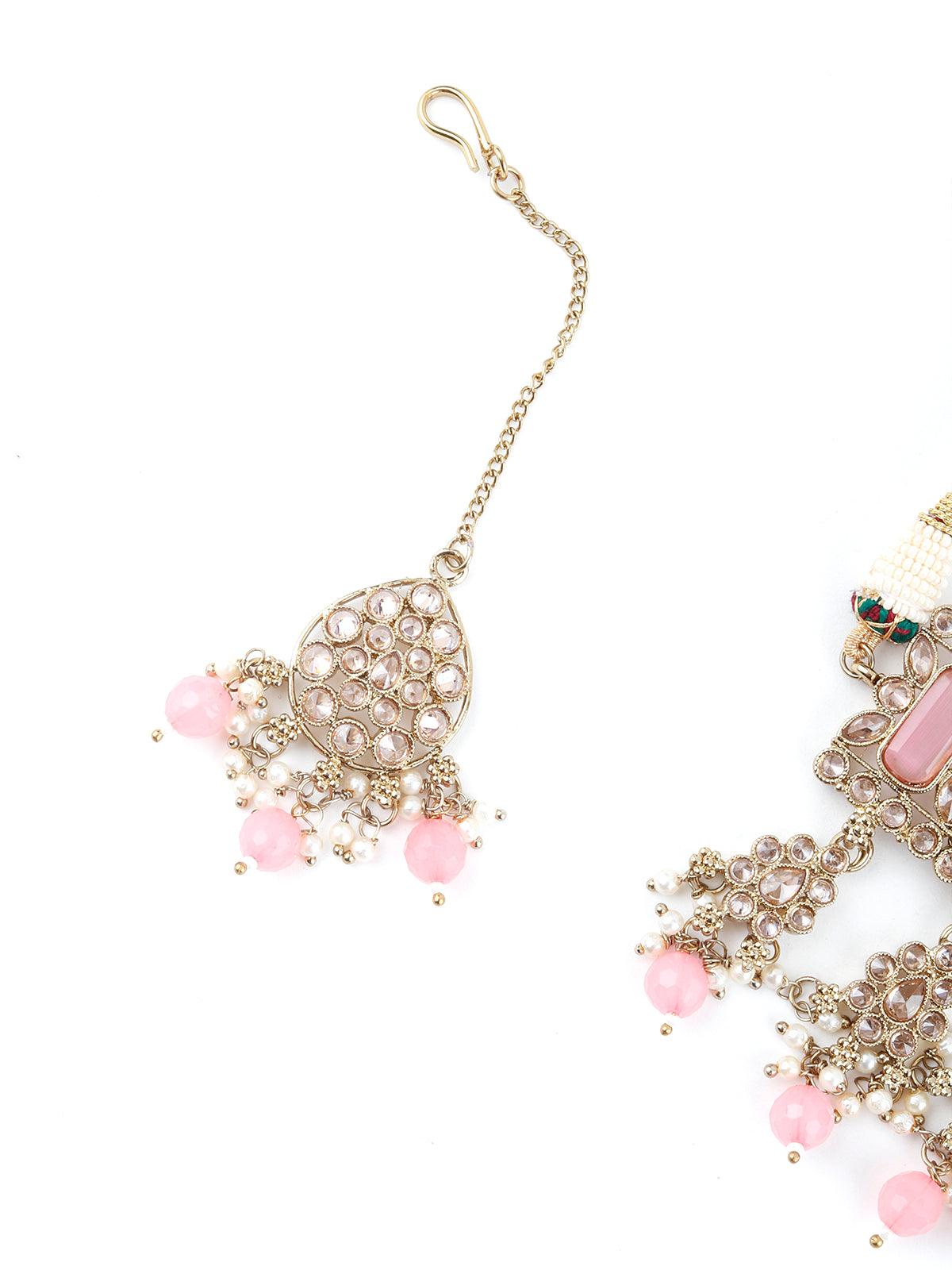 Lovely Rose Quartz Kundan Style Choker Necklace Set - Rajwada