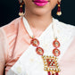 Lush Pink Stone Red Enamelled Enticing Onyx-Kundan Necklace Set - Rajwada