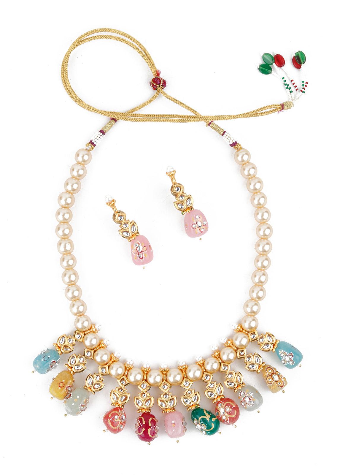 Lustrous Pearl Multi-Coloured Onyx Necklace Set! - Rajwada