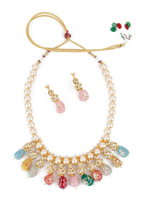 Lustrous Pearl Multi-Coloured Onyx Necklace Set! - Rajwada