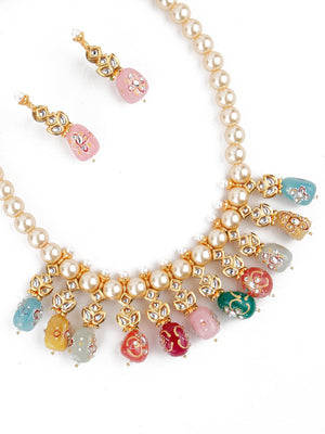Lustrous Pearl Multi-Coloured Onyx Necklace Set! - Rajwada