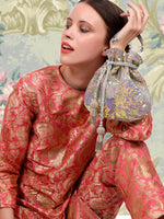 Lustrous silver acrylic potli handbag! - Rajwada