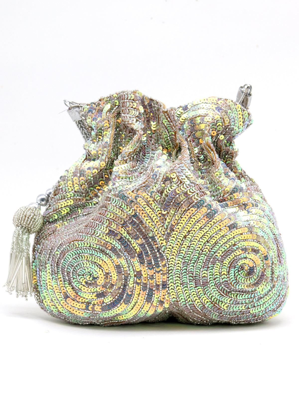 Lustrous silver acrylic potli handbag! - Rajwada