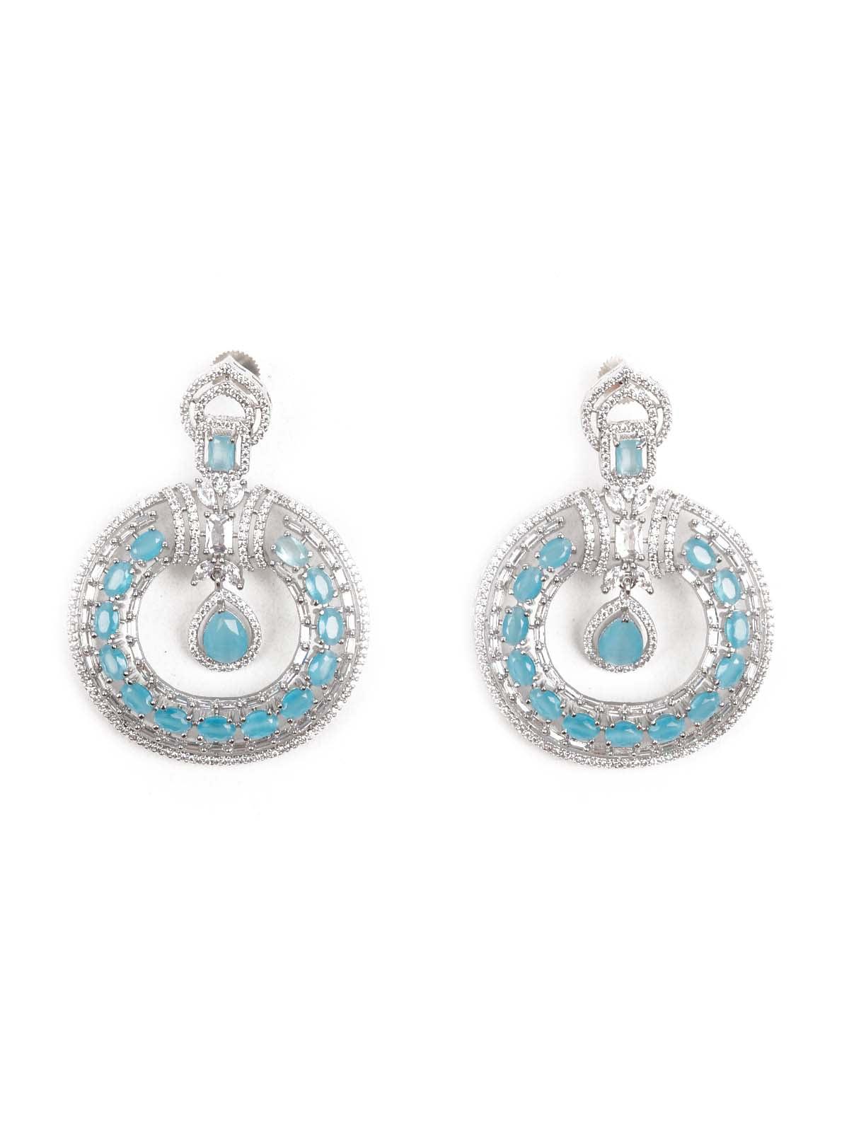 LUXURIANT GERMAN RHODIUM AND BLUE DANGLING EARRINGS - Rajwada