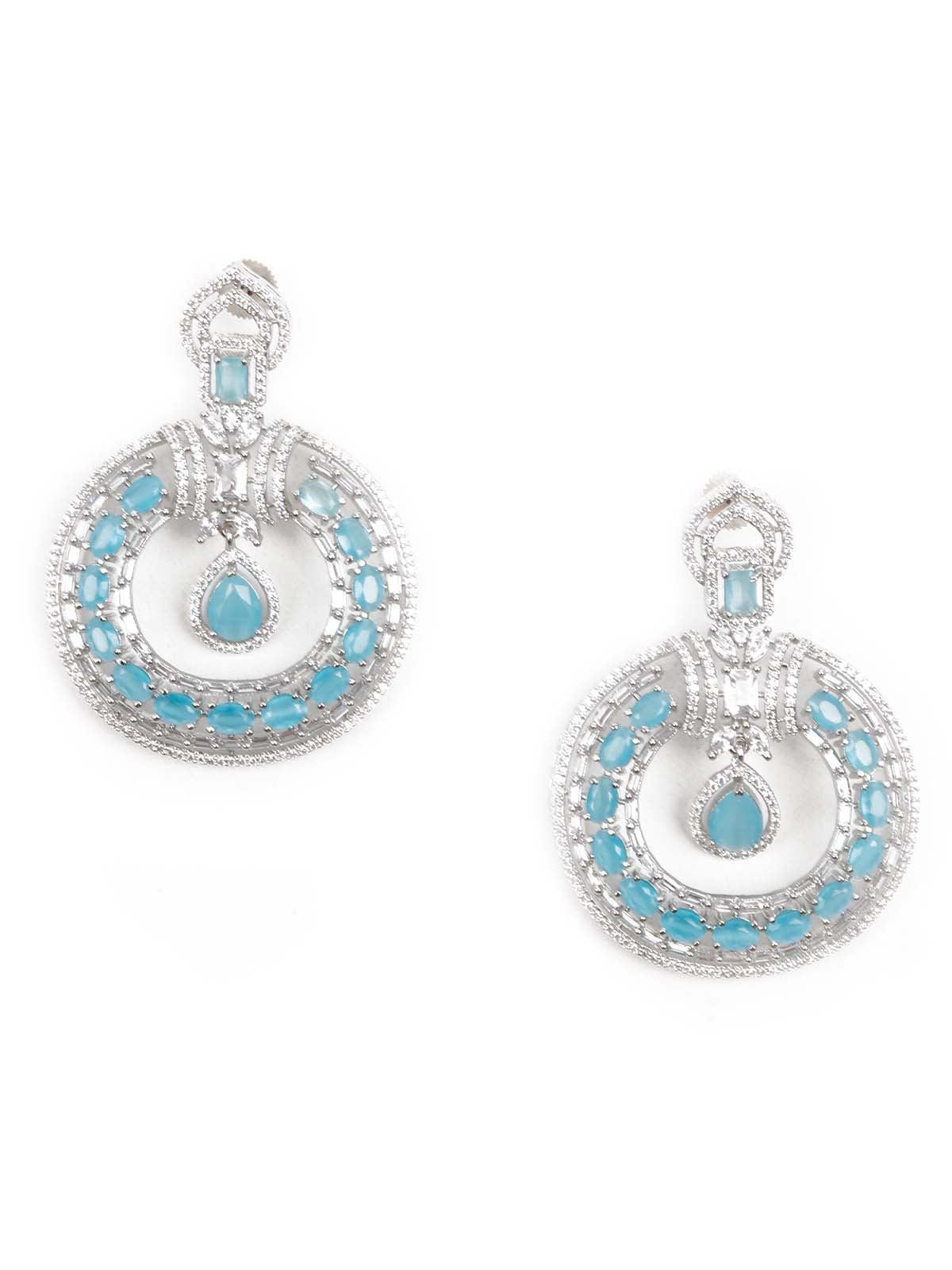 LUXURIANT GERMAN RHODIUM AND BLUE DANGLING EARRINGS - Rajwada