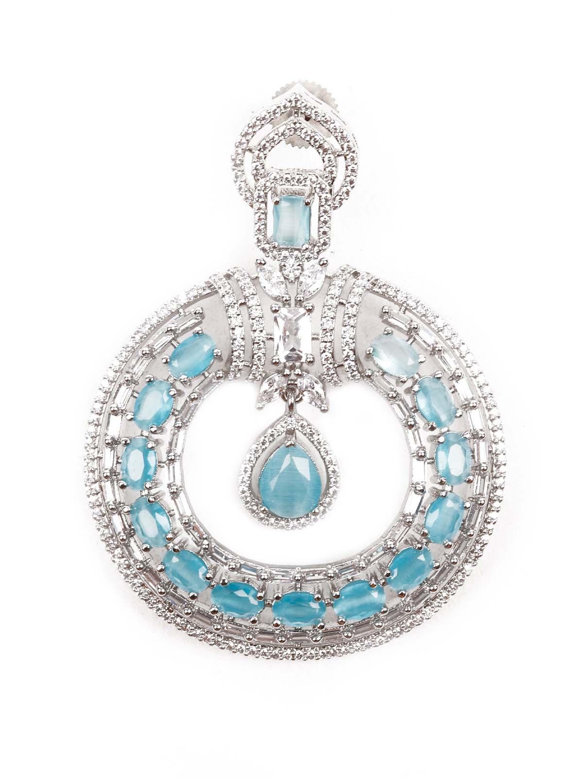 LUXURIANT GERMAN RHODIUM AND BLUE DANGLING EARRINGS - Rajwada