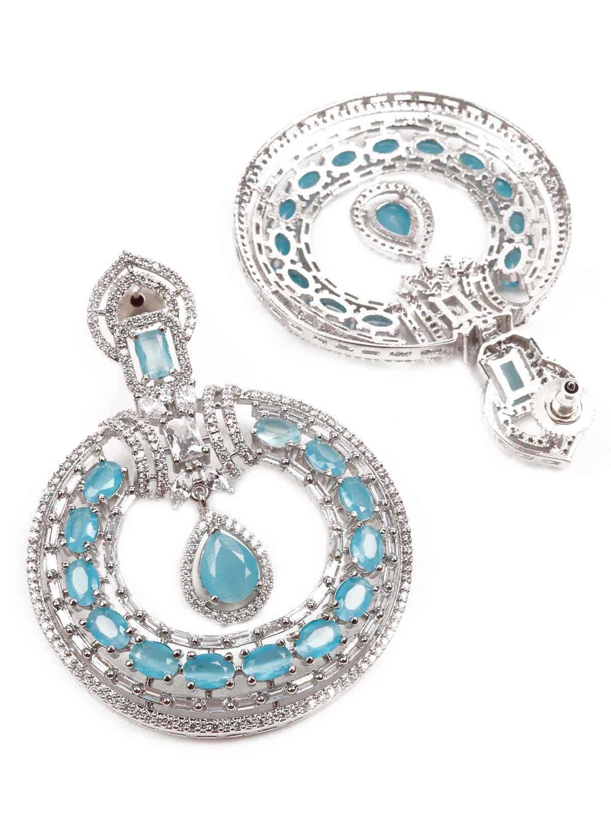 LUXURIANT GERMAN RHODIUM AND BLUE DANGLING EARRINGS - Rajwada