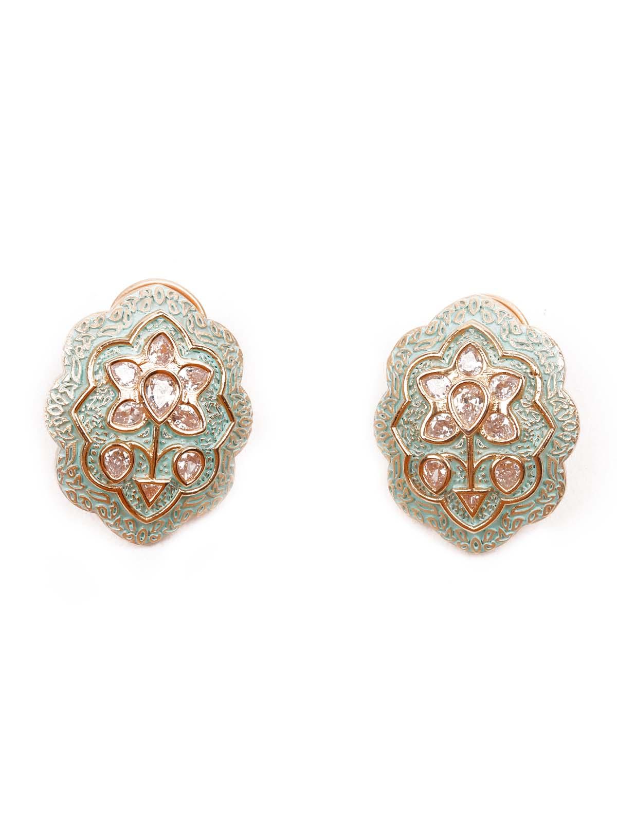 LUXURIANT GOLD MEENAKARI EAR STUDDS - Rajwada