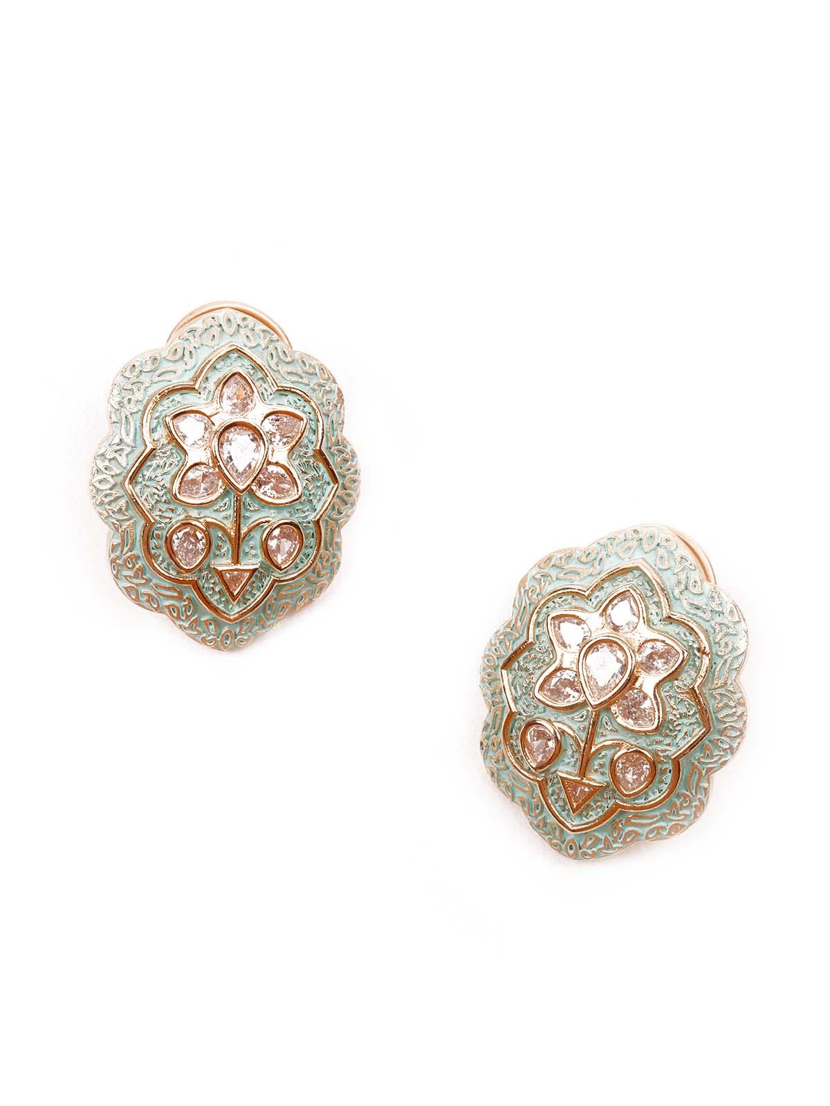 LUXURIANT GOLD MEENAKARI EAR STUDDS - Rajwada
