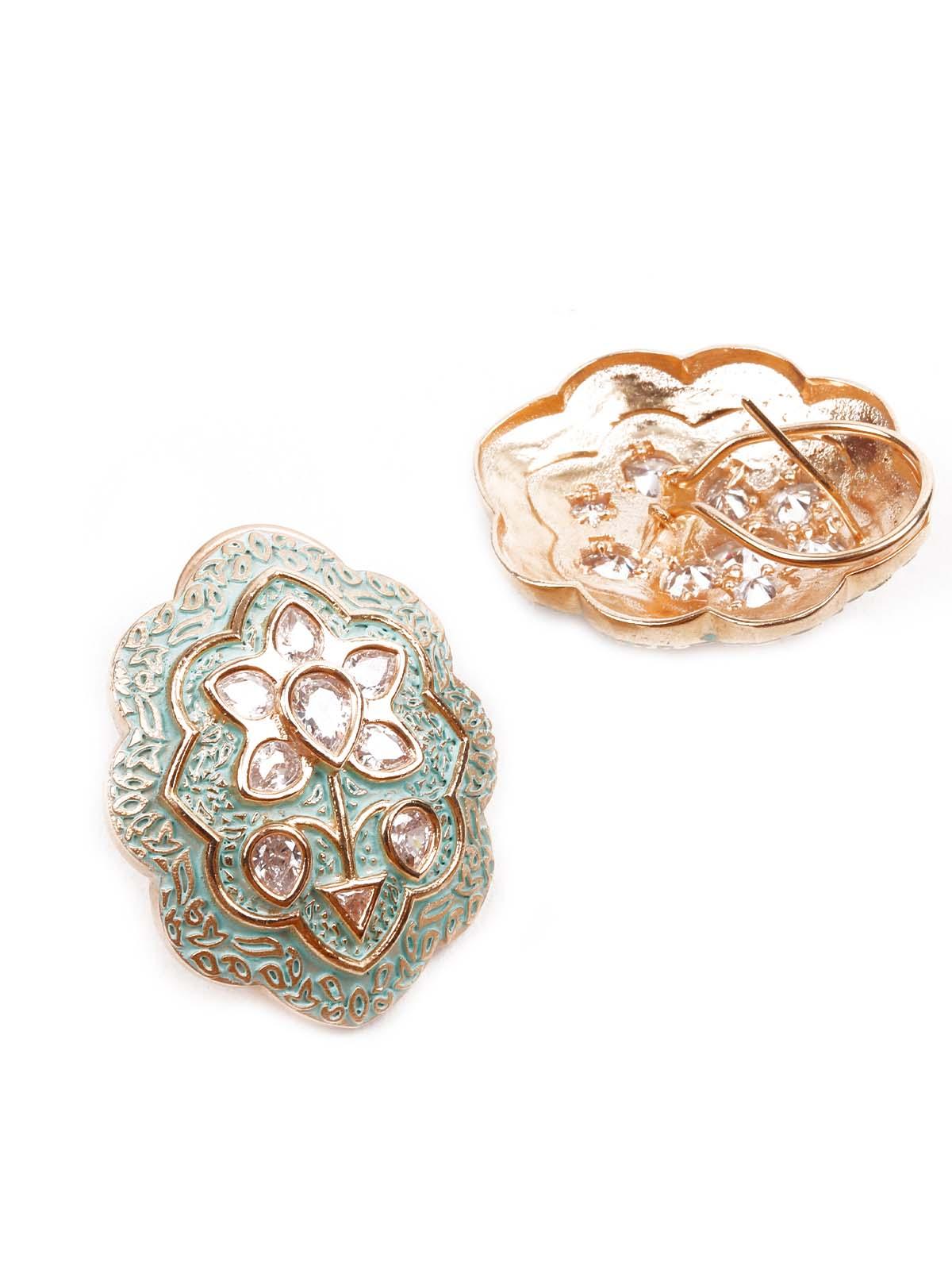 LUXURIANT GOLD MEENAKARI EAR STUDDS - Rajwada