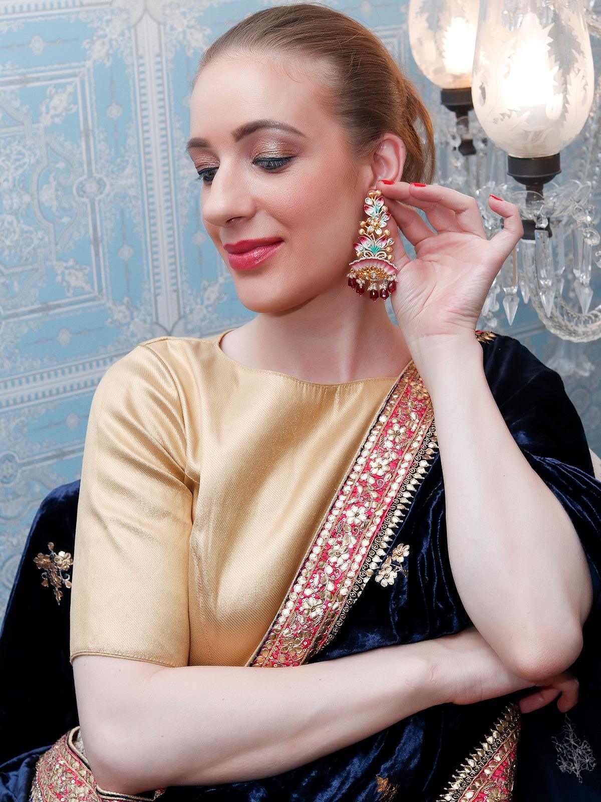 LUXURIANT GOLD MULTICOLORED DANGLING EARRINGS - Rajwada