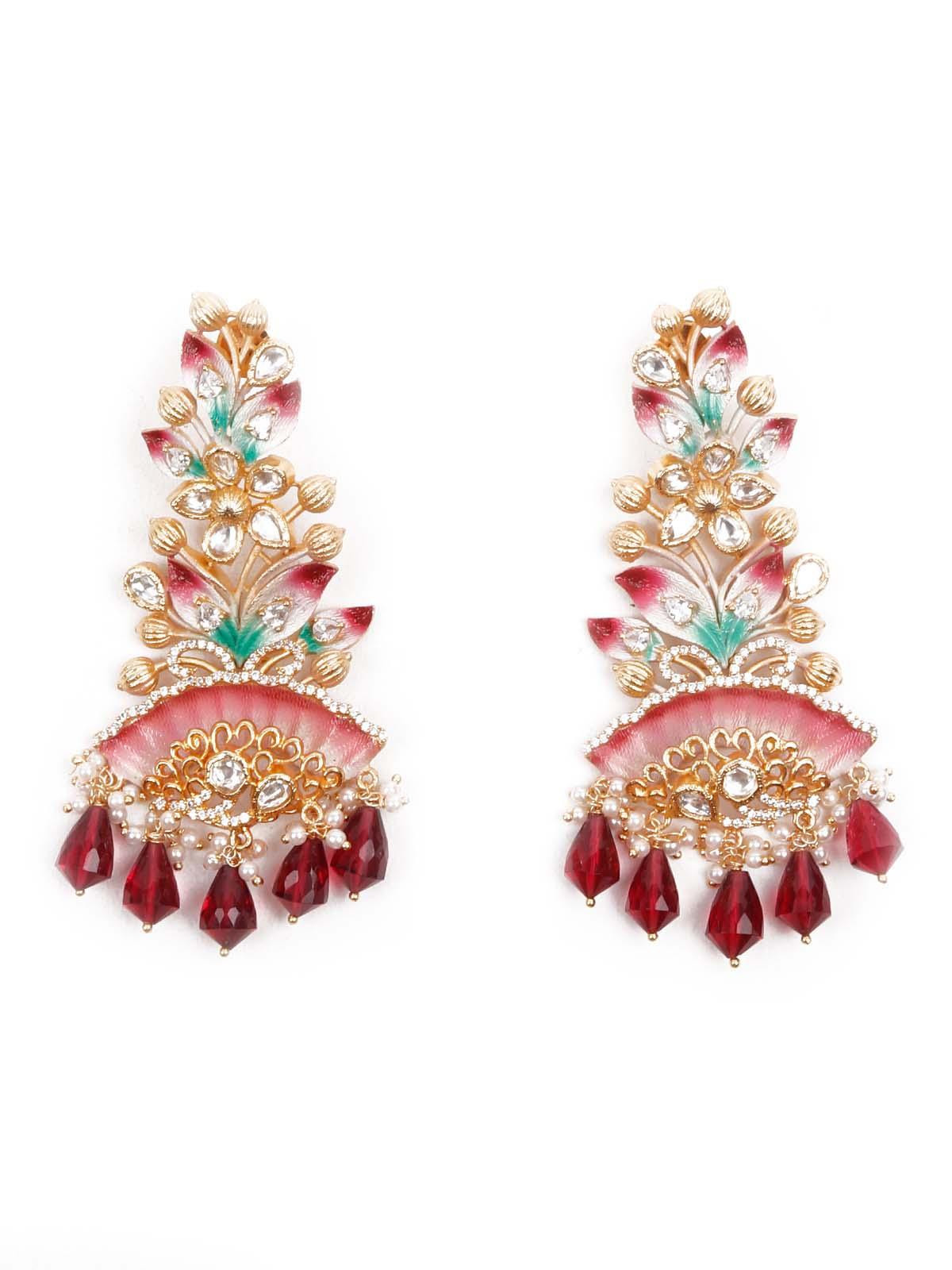 LUXURIANT GOLD MULTICOLORED DANGLING EARRINGS - Rajwada