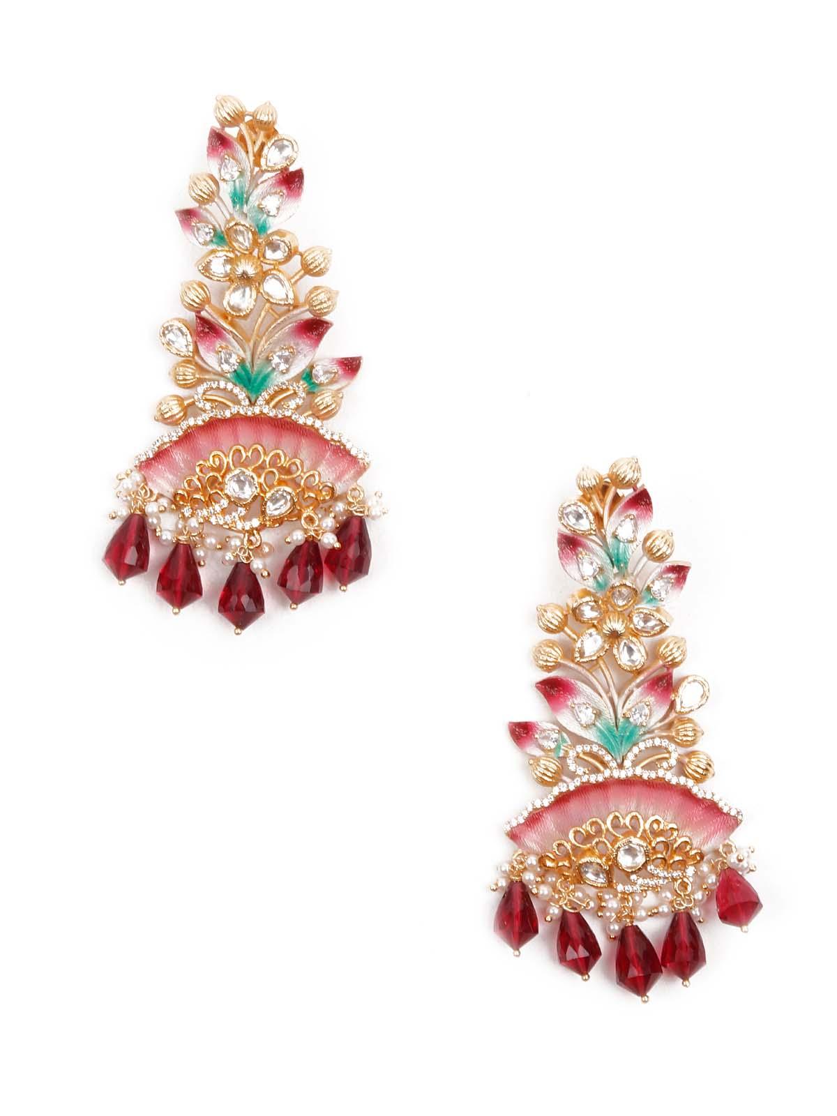 LUXURIANT GOLD MULTICOLORED DANGLING EARRINGS - Rajwada