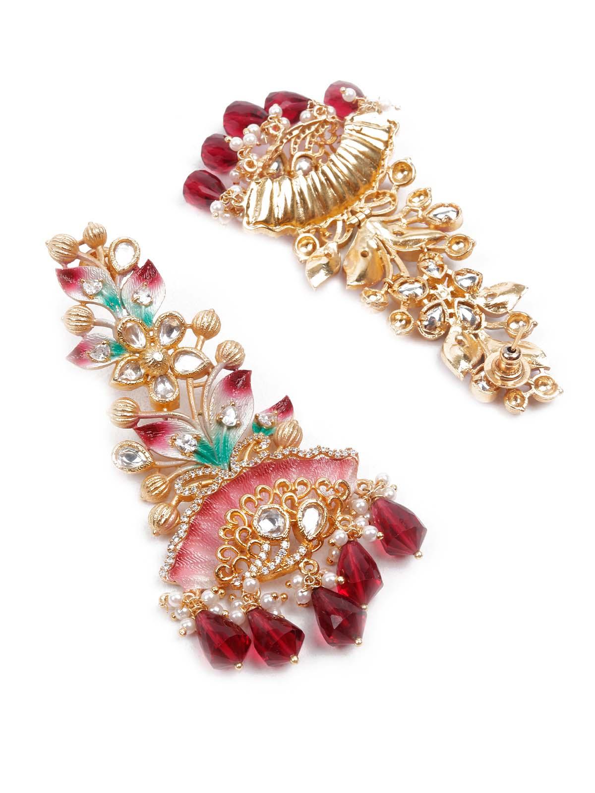 LUXURIANT GOLD MULTICOLORED DANGLING EARRINGS - Rajwada