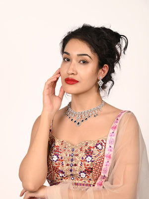 Rajwada Dark Blue Alloy Embellished Jewellery Set For Women