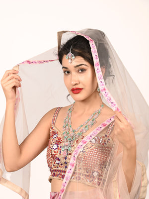 Rajwada Pink And Green Alloy Embellished Jewellery Set For Women