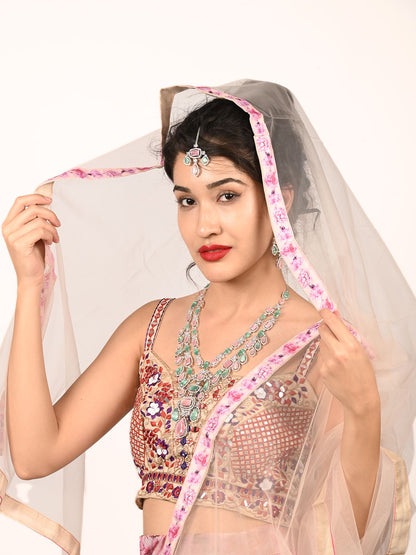Rajwada Pink And Green Alloy Embellished Jewellery Set For Women