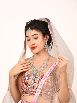 Rajwada Pink And Green Alloy Embellished Jewellery Set For Women