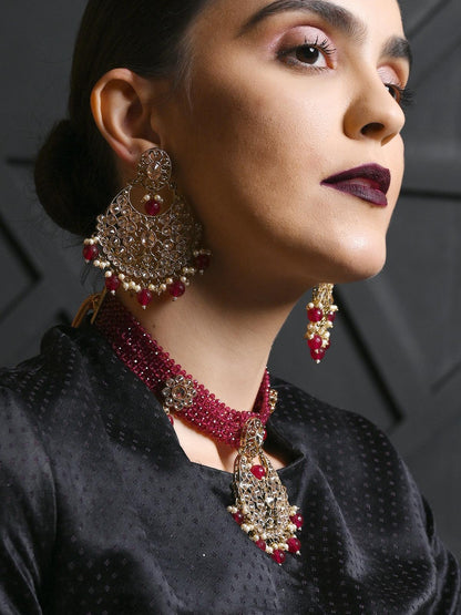 Magenta and Golden Choker Necklace - Rajwada