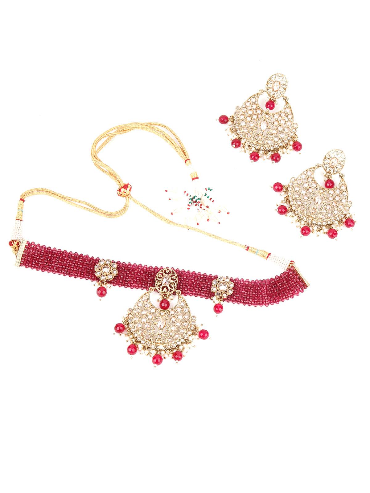 Magenta and Golden Choker Necklace - Rajwada