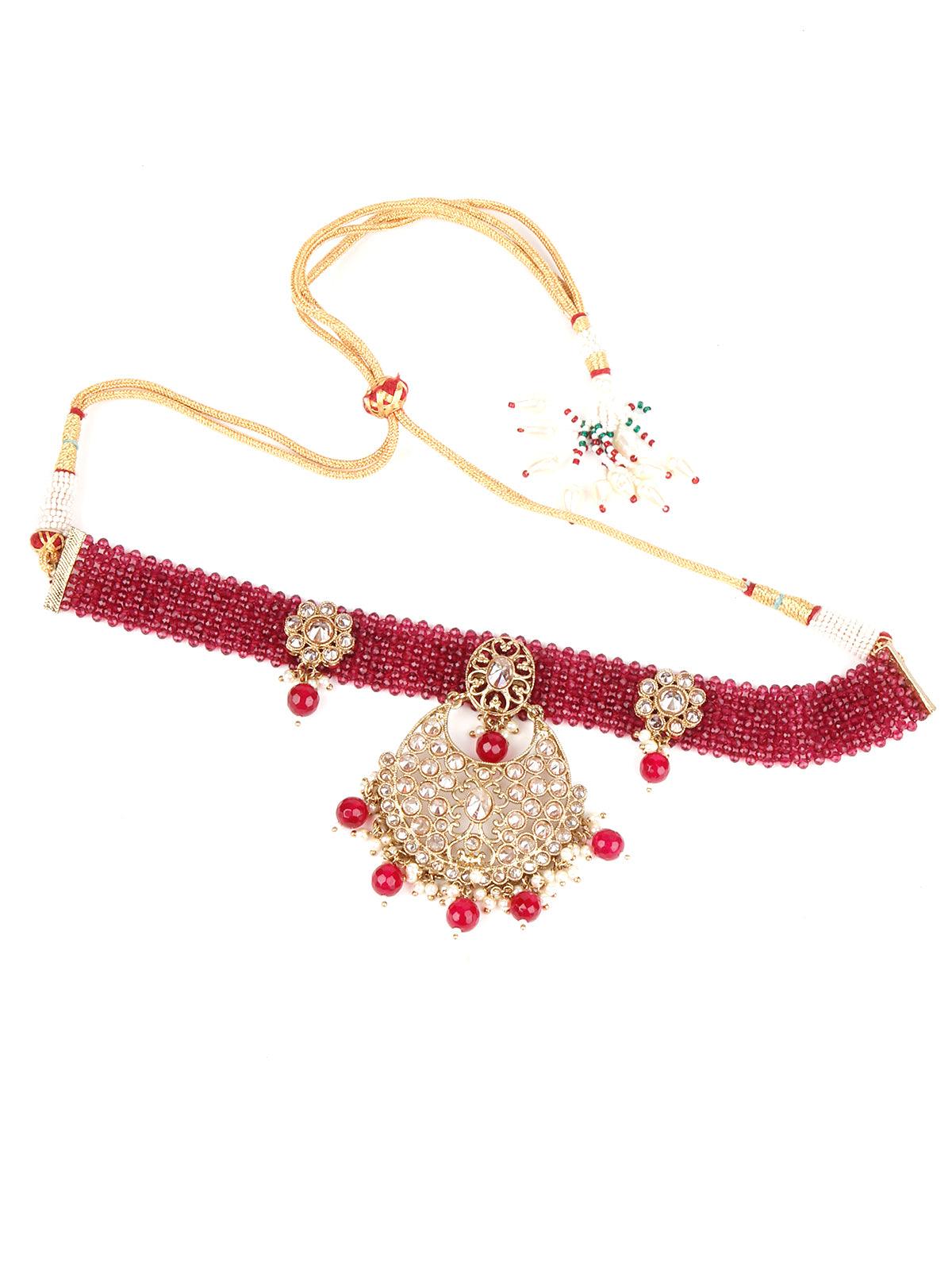 Magenta and Golden Choker Necklace - Rajwada