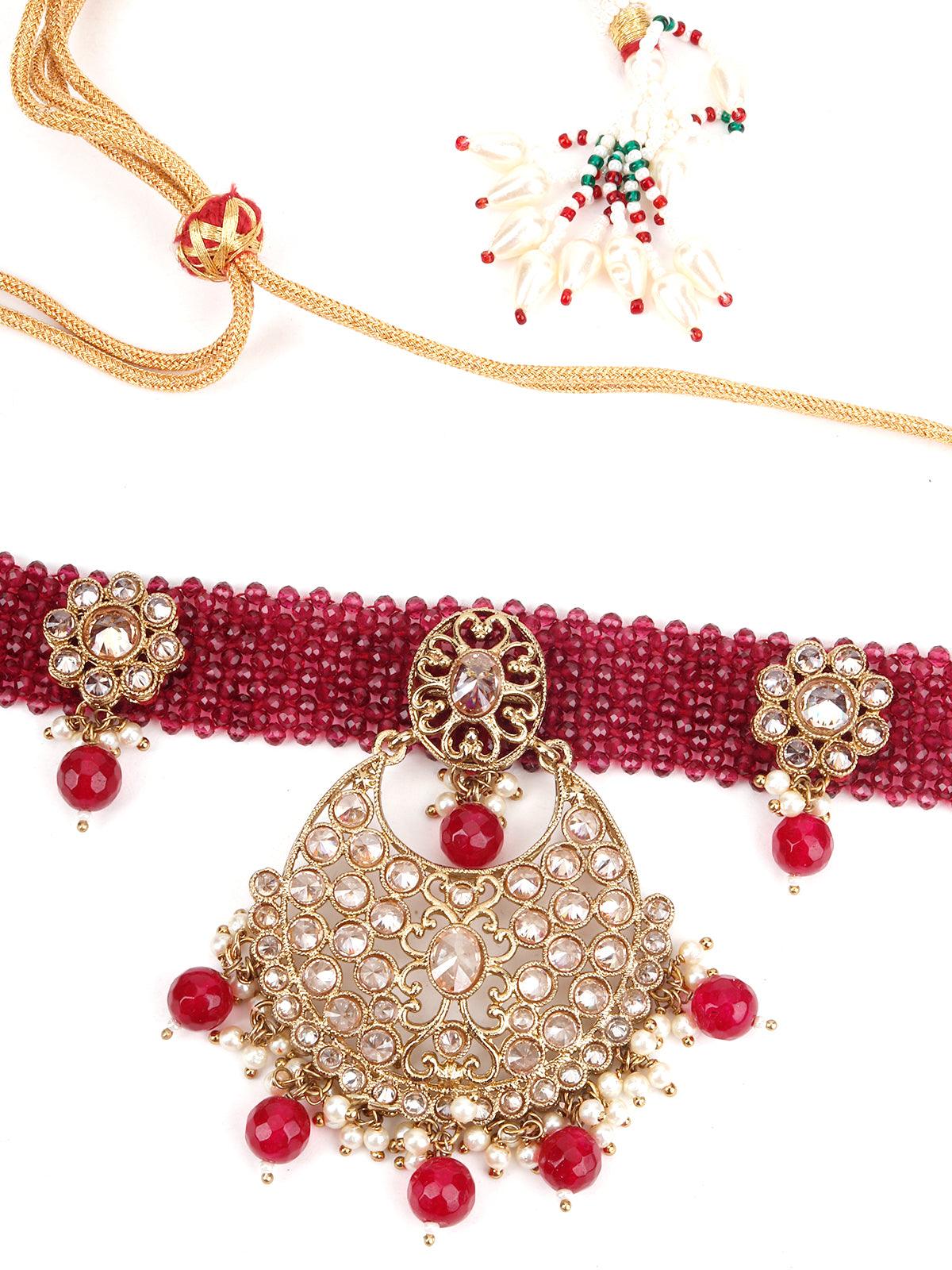 Magenta and Golden Choker Necklace - Rajwada
