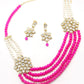 Magenta pink and regular faux pearl necklace with earrings! - Rajwada