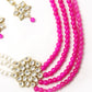 Magenta pink and regular faux pearl necklace with earrings! - Rajwada