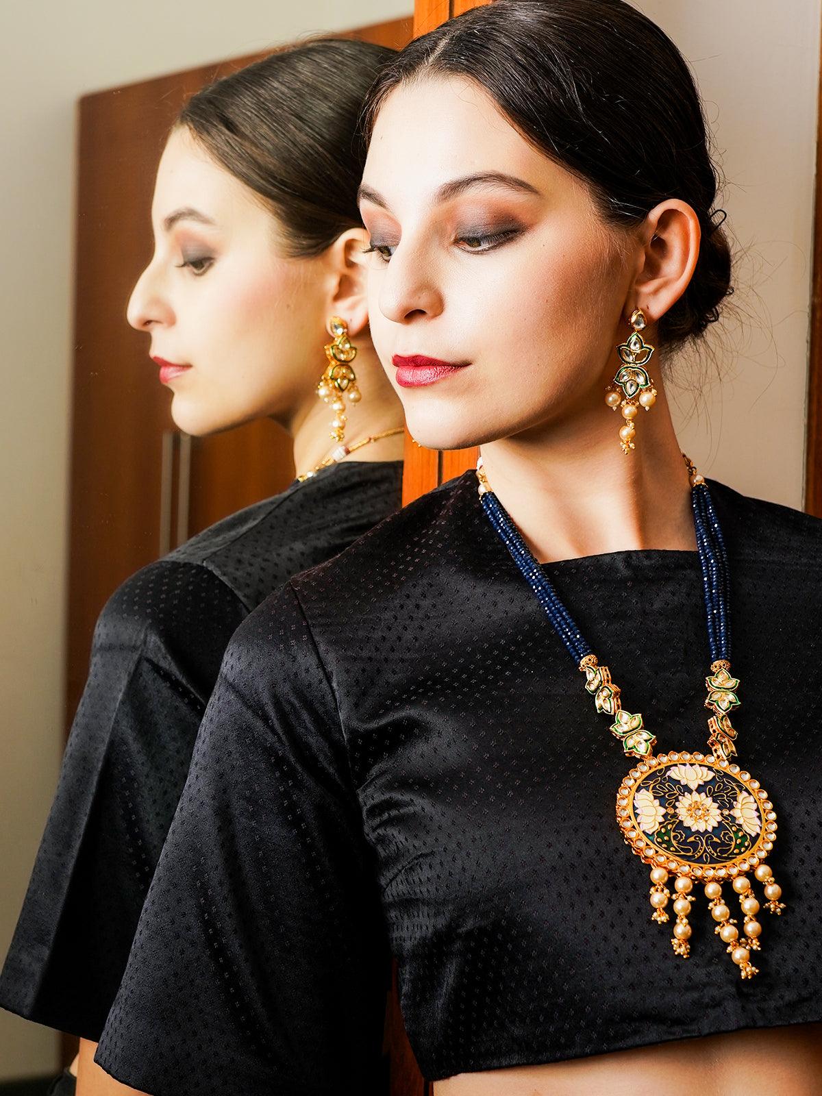 Maharani Blue Onyx Kundan Necklace Set! - Rajwada