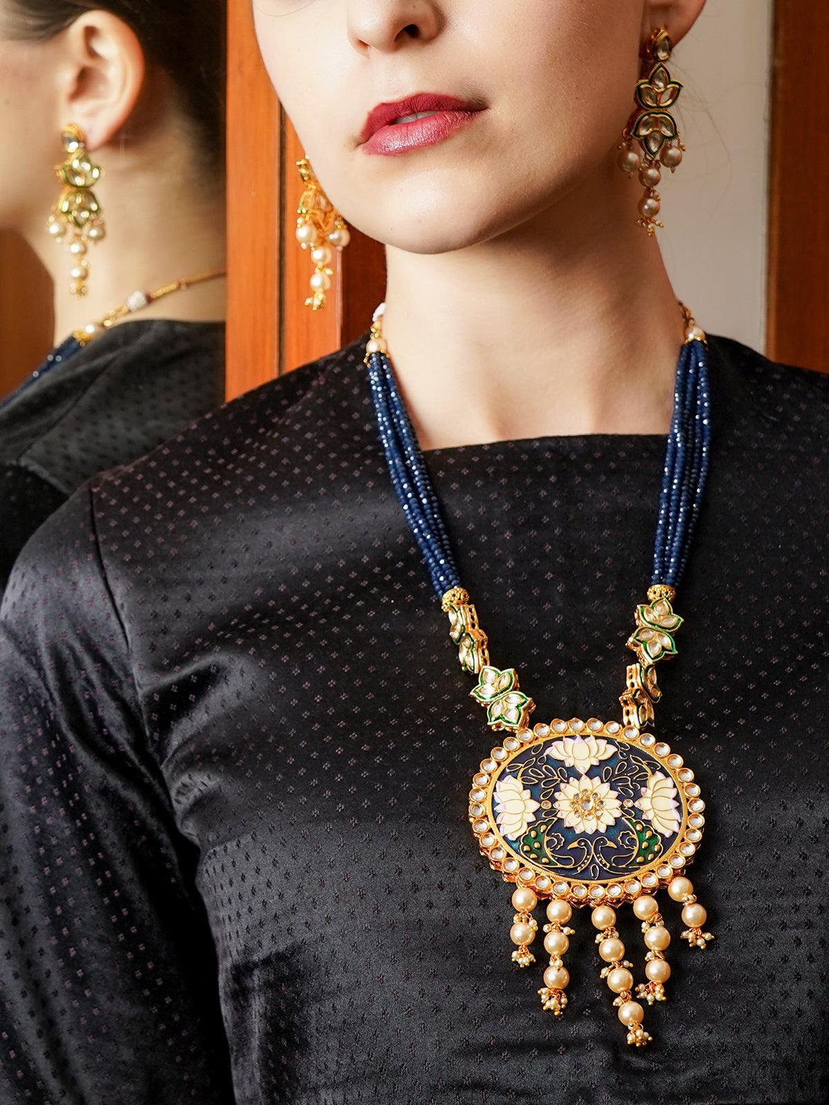 Maharani Blue Onyx Kundan Necklace Set! - Rajwada