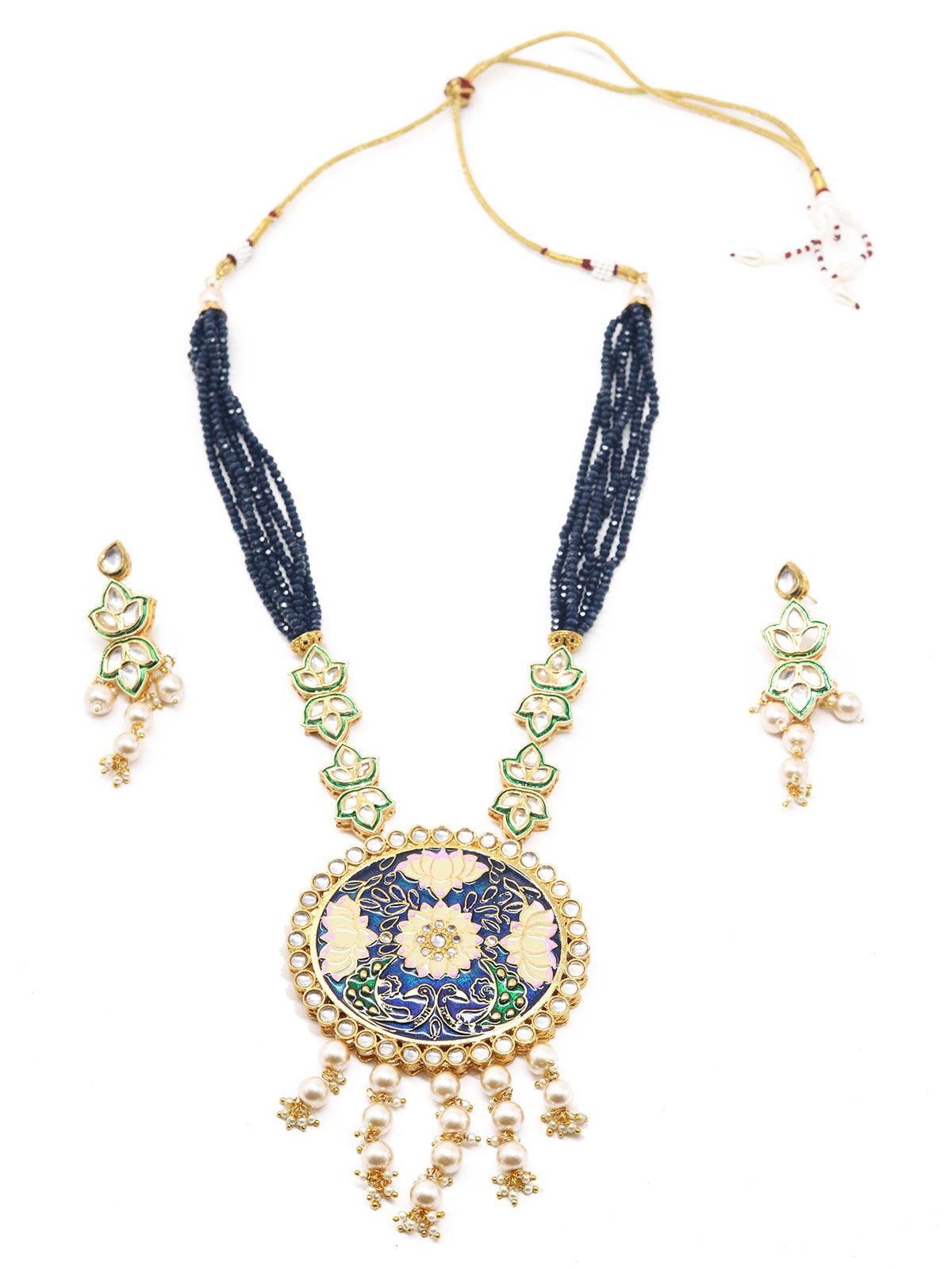 Maharani Blue Onyx Kundan Necklace Set! - Rajwada