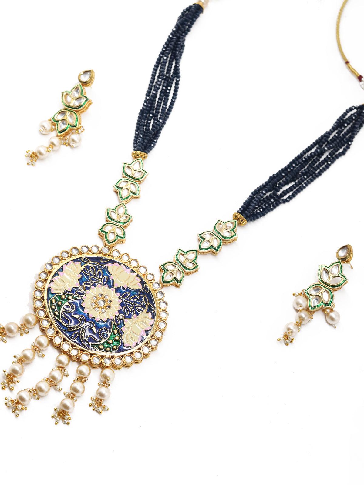 Maharani Blue Onyx Kundan Necklace Set! - Rajwada