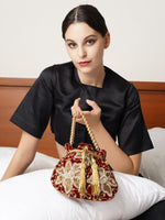 Maroon and Golden Beaded Potli Handbag! - Odette