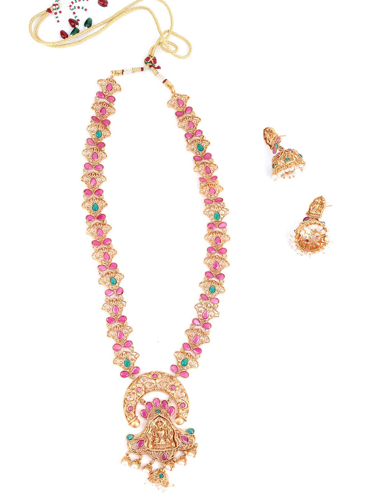 Maroon Beaded Gold plated Temple Jewellery set - Rajwada