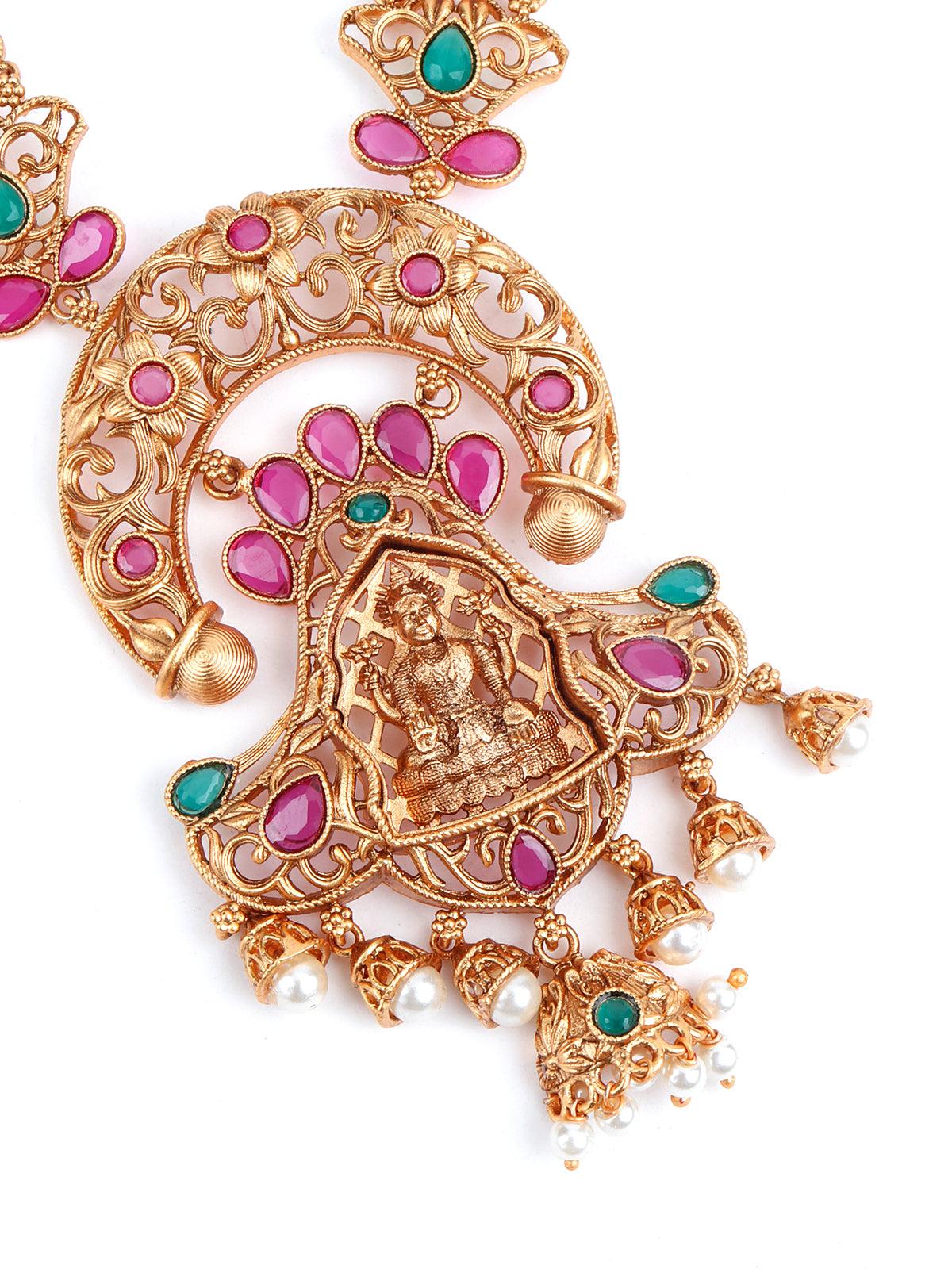 Maroon Beaded Gold plated Temple Jewellery set - Rajwada